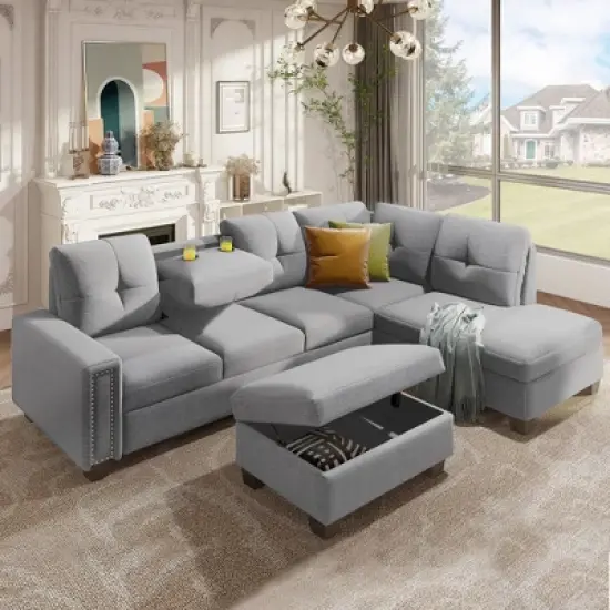 108" Reversible L-Shape Sectional Sofa Couch with Storage Ottoman-ModernLuxe image {1}