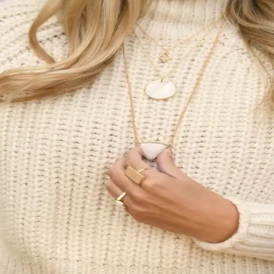 Sanctuary Project by sanctuaire White Pearlescent Statement Triangle Pendant Necklace Gold image {2}