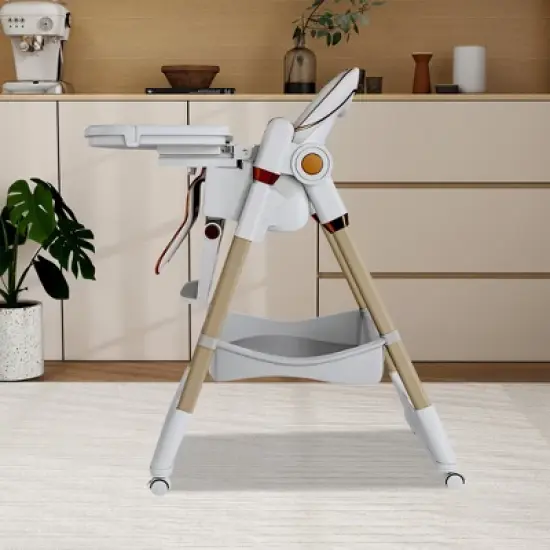 Aortzio Baby High Chair With Wheels,Black image {1}