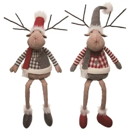 Transpac Plush Reindeer Shelf Sitter Set of 2 Christmas Home Decorations Polyester Decorative Objects image {1}