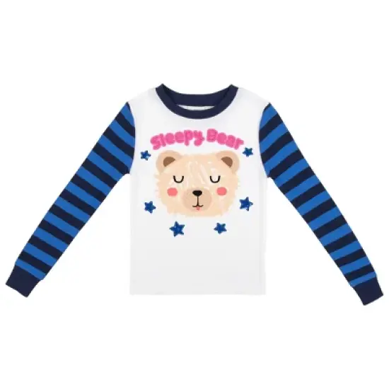 Sleepy Bear Youth Girls Blue & Black Striped Long Sleeve Shirt & Sleep Pants Set image {1}