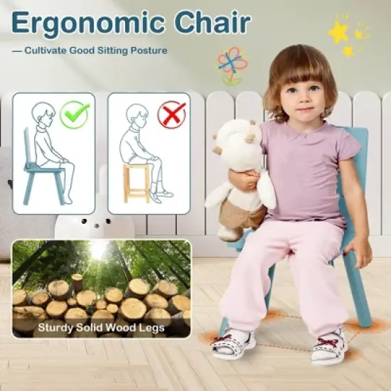 Costway 5 Piece Kids Wooden Activity Table and 4 Chairs Play Set Gift w/ Building Blocks image {4}