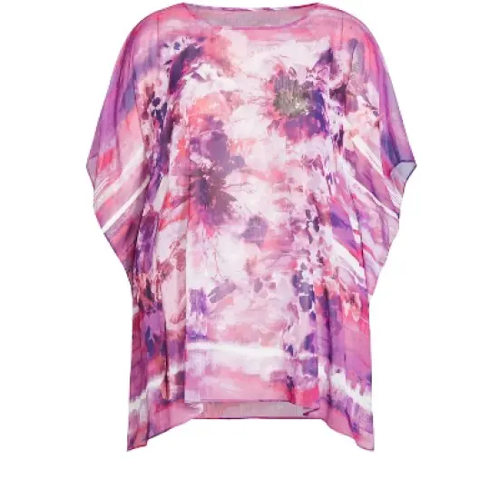 Women's Plus Size Watercolor Poncho  - Purple Watercolor | AVENUE image {2}