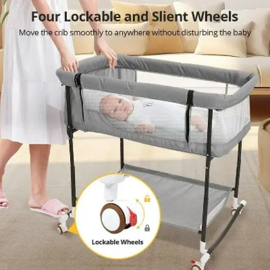 GOTGELIF 4-in-1 Baby Bassinet Crib with Adjustable Height, Bedside Sleeper, Changing Table & Mosquito Net image {6}