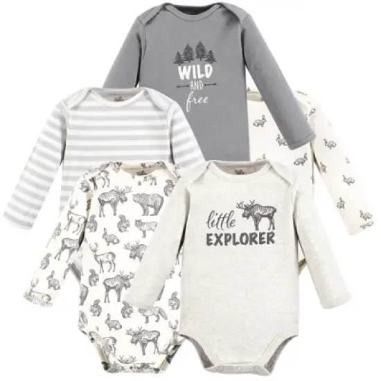 Touched by Nature Organic Cotton Long-Sleeve Bodysuits, Neutral Woodland image {7}