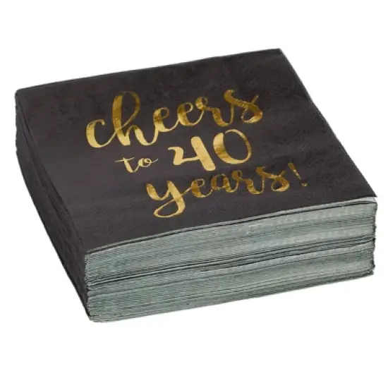 Blue Panda 50 Pack Cheers to 40 Years Cocktail Napkins for 40th Birthday, Anniversary Party Supplies, 3-Ply, Black and Gold Foil, 5 x 5 In image {4}