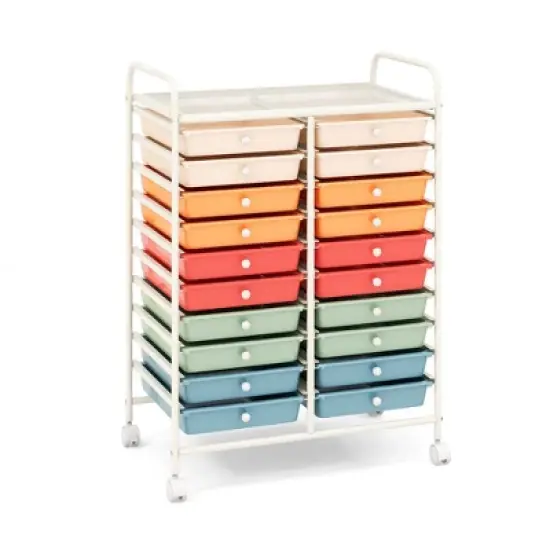Costway 20 Drawers Rolling Storage Cart Art Craft Organizer on Wheels Multipurpose Macaron image {10}