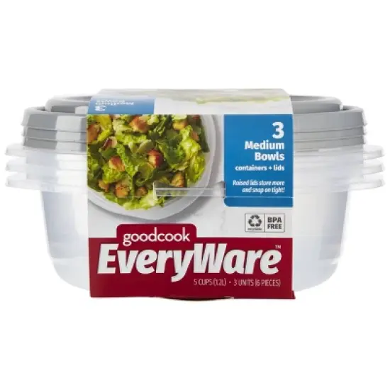 GoodCook EveryWare Round Bowls Food Storage Containers - 5 Cups - 6pcs/3ct - Gray image {10}