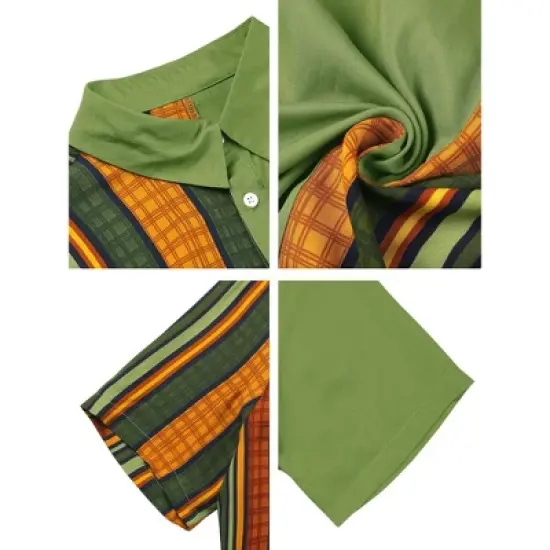 Lars Amadeus Men's Irregular Geometric Color Block Patchwork Button Down Short Sleeve Striped Shirts image {5}