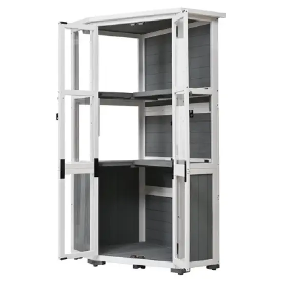 Garden Storage Shed & Mini Greenhouse with Waterproof Roof, Lockable Door & Shelves image {6}