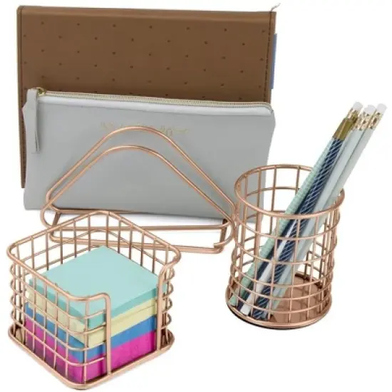 Sorbus Wire Metal 5 in 1 Desk Organizer Set - for Papers, Files, Writing Tools, and More (Copper) image {1}