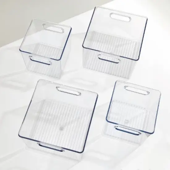 iDESIGN 4pc Recycled Plastic Refrigerator Organizer Bin Set: Clear Kitchen Storage, Dishwasher-Safe image {2}
