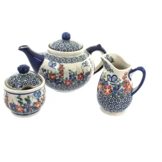 Blue Rose Polish Pottery 1700 Vena 3 Piece Tea Set image {8}