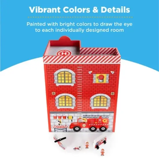Best Choice Products 32in Kids 3-Story Pretend Wooden Fire Station Play Set Toy, w/ 2 Vehicles, 12 Accessories, 5 Rooms image {5}