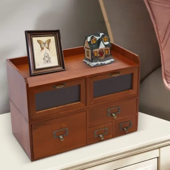 YIYIBYUS Desktop Organizing Cabinet, Vintage Drawers for Desk, Brown image {1}