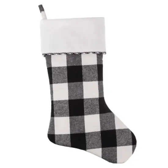 Haute D&eacute;cor 2pk 20in Hang Right Buffalo Check Christmas Stocking Black/White: Polyester, Adjustable Loop, Winter Holiday image {1}