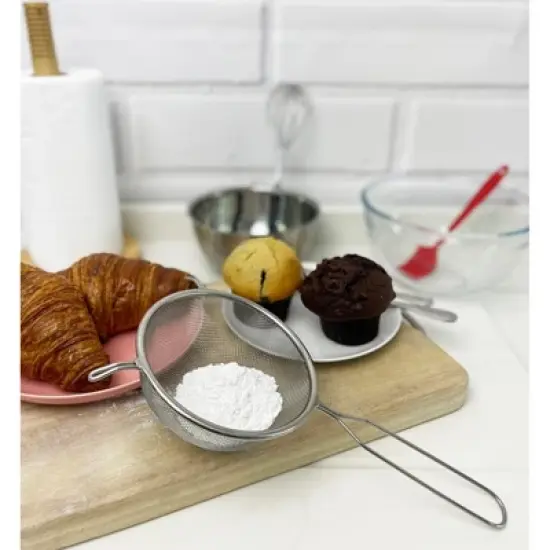 SAMMART 5.5 inches (14cm) Stainless Steel Mesh Strainer with Handle and Two Hanging Support image {12}