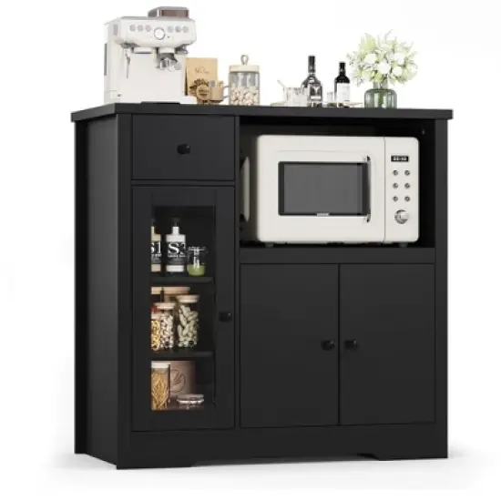 Kitchen Microwave Cabinets/Stand with 3 Doors and 1 Drawer, Buffet Cabinet Sideboard with Adjustable Shelves, Pantry Storage Cabinet for Kitchen image {3}