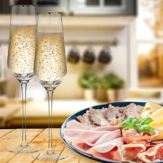 Berkware Tall Champagne Flutes with Gold Tone Rim - 8.1oz image {3}