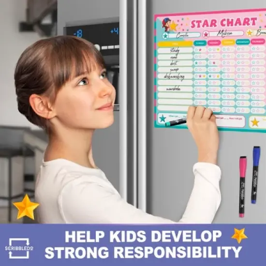 SCRIBBLEDO Magnetic Reward Chart for Kids 13"x17" Blank Dry Erase Magnet with 6 Markers & Eraser image {4}