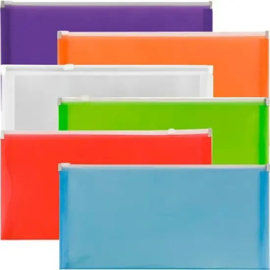 JAM Paper 5'' x 10'' 6pk Plastic Envelopes with Zip Closure - Multicolor: Filing Accessories, Flat Plastic, Stationery image {4}
