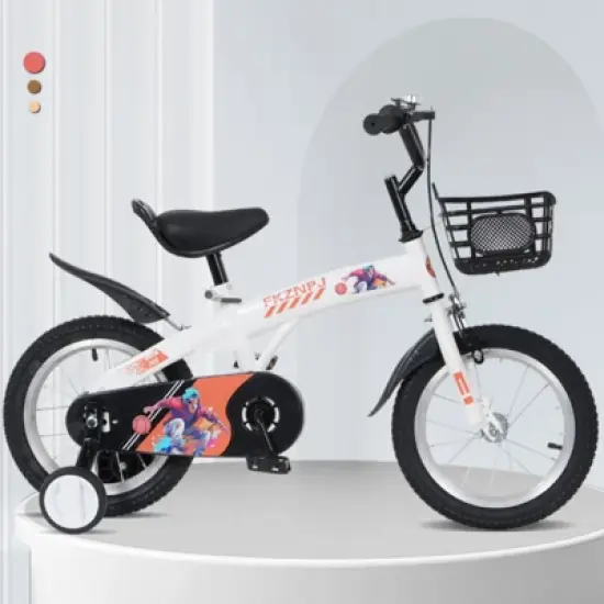 DSVIMOY 16 inch Sporty Kids Bike with Training Wheels and Stand Adjustable Saddle for Boys and Girls Aged 4-8 Years, White, 43.3"*20.3"*28.9" image {1}