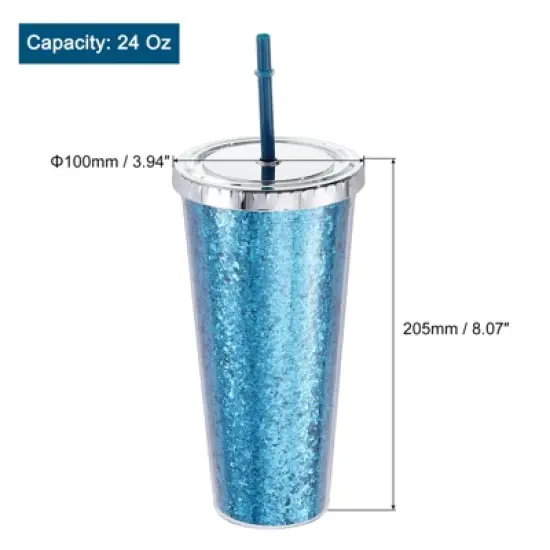 Unique Bargains Acrylic Double Wall with Lid and Straw Transparent Sequins Tumbler image {1}