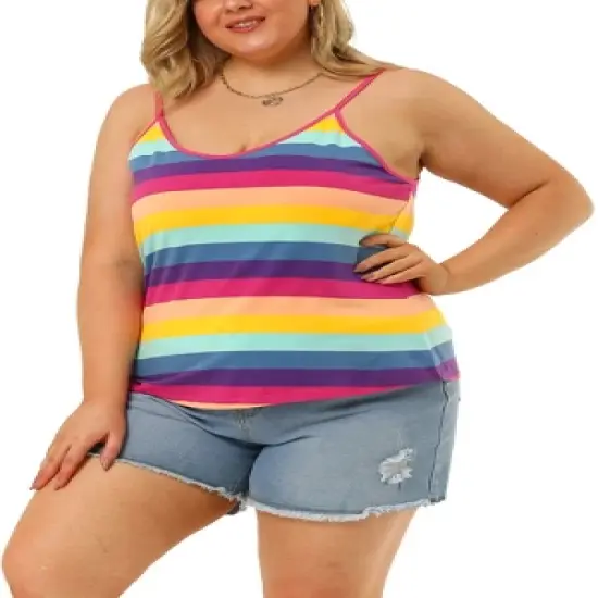 Agnes Orinda Women's Plus Size Stripe Strap Sleeveless Stretch Colorful Camisole image {8}