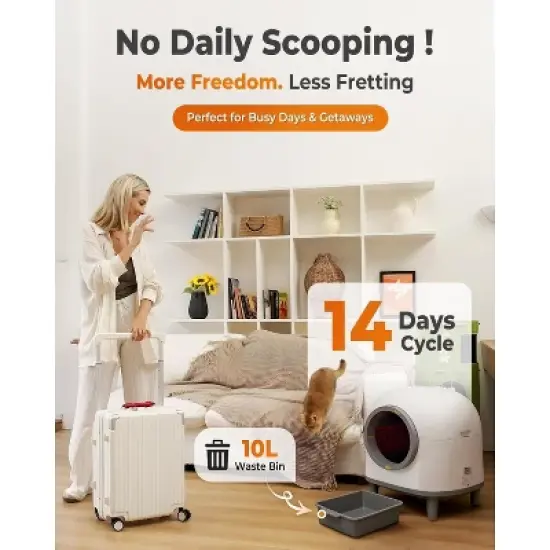 HINXIETIE Self Cleaning Litter Box, 100L Automatic Litter Box Self Cleaning for Multiple Cats, Smart Robot Litter Box with APP Control, Trap Mat image {2}