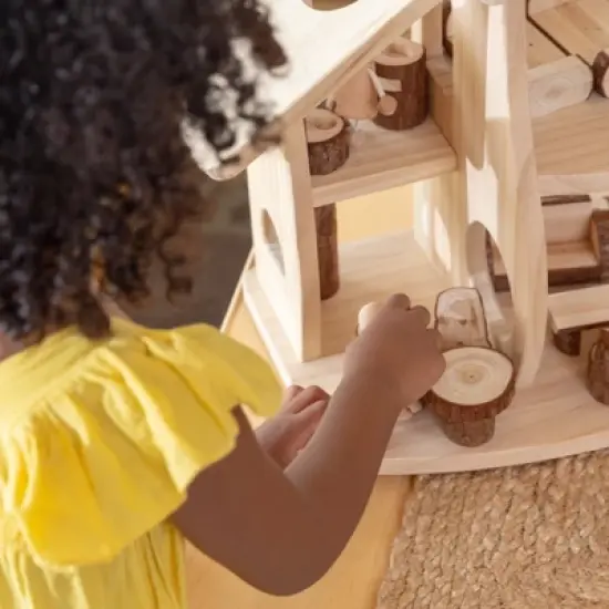 Guidecraft Woodlands Natural Wooden Multi-floor Dollhouse Set with Furniture - Kids Educational Toy Play House image {3}