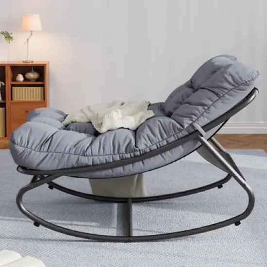Rocking Papasan Chairs, Outdoor Lounge Chairs with Comfy Cushions, Sturdy Metal Frame, Reading Chairs for Adults image {7}