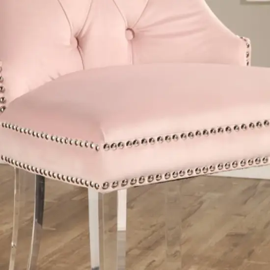 Vivi Tufted Velvet Dining Chair with Acrylic Legs Pink - Abbyson Living image {4}