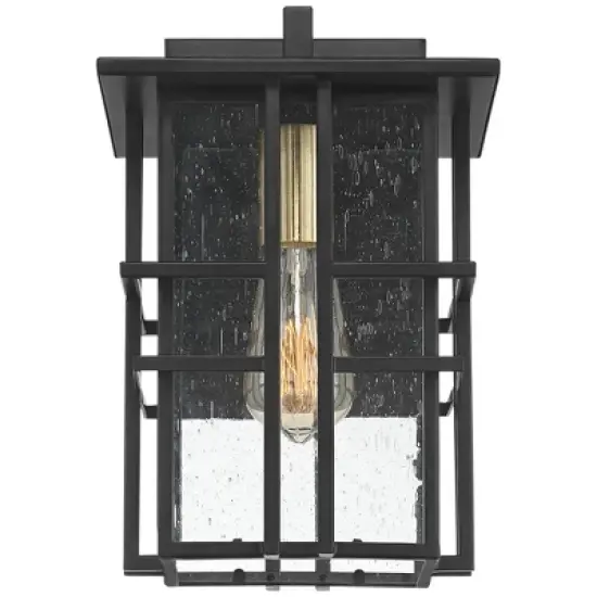 Possini Euro Design Arley Modern Industrial Outdoor Wall Light Fixtures Set of 2 Black 12" Seedy Glass for Post Exterior Barn Deck House image {7}