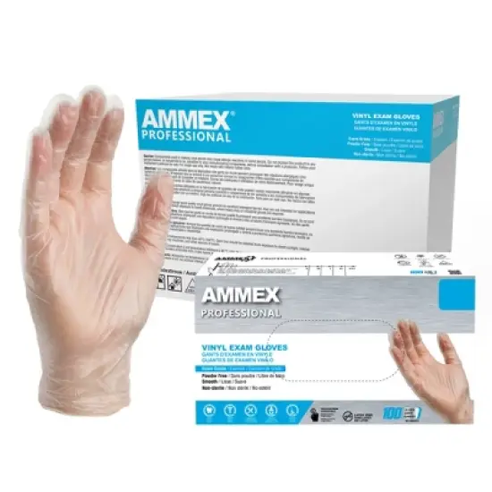 AMMEX Professional Clear Vinyl Exam Gloves - Light Duty, Medical Grade - Great for Childcare, Medical, Dental, Veterinary, Cleaning, and Food Service image {9}