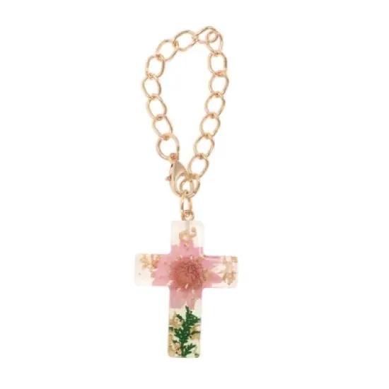Unique Bargains Dried Flower Cross Water Cup Pendant Pink Green 1 Pc image {5}