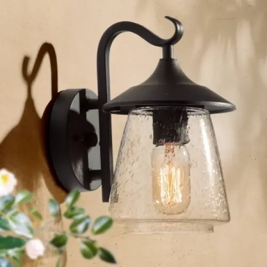 9.8" Metal/Glass Outdoor Lamp Black - LNC image {1}