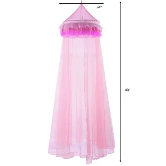 Costway Elegant Lace Bed Mosquito Netting Mesh Canopy Princess Round Dome Bedding Net image {1}