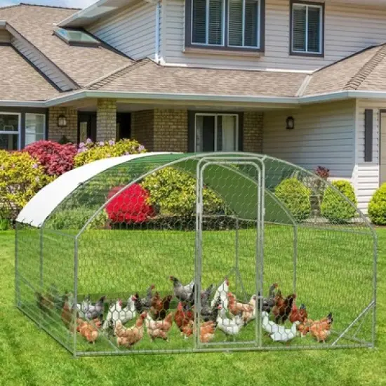 Chicken Coop, Large Chicken Run 9.8x13.1x6.5Ft - Metal Walk-in Cage with Cover, Outdoor Shelter for Ducks, Rabbits, Backyard Farm image {5}