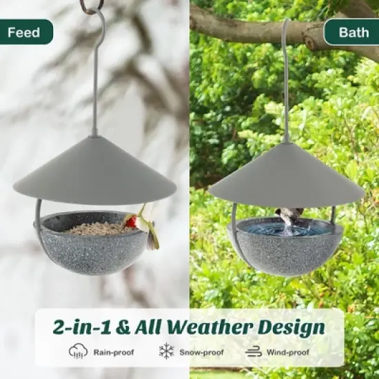 Tangkula Metal Bird Feeder Bath for Outdoors Hanging w/ Resin Dome & Water Bowl image {4}