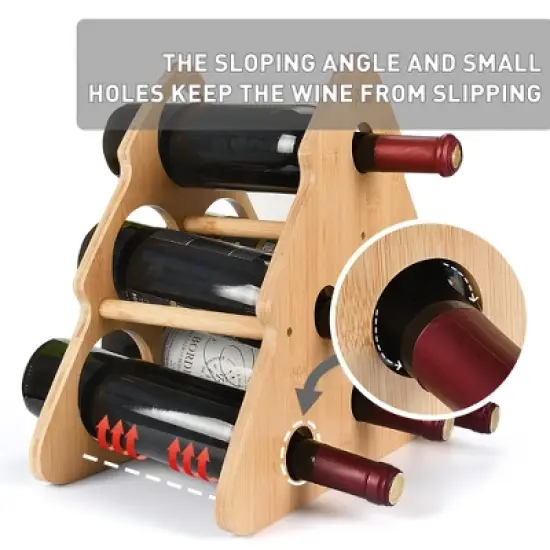 Tirrinia Christmas Tree-Shaped Bamboo Wine Rack - 6 Bottle Freestanding Holder for Kitchen, Bar & Home Storage image {1}
