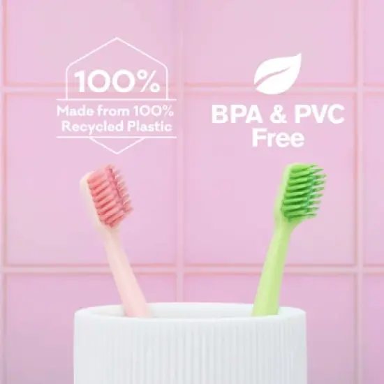 Grin Pro Ultimate 100% Recycled Plastic Handle Gentle Care Toothbrushes - Ultra Soft - Green/Pink - 2ct image {4}