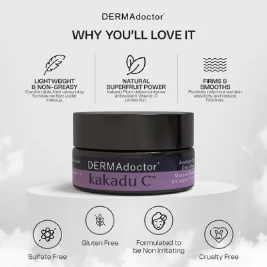 DERMAdoctor Kakadu C Amethyst Clay Detox Mask with vitamin C for dark spots, dull skin, oil control, and pore refining, 1.69 oz. image {6}