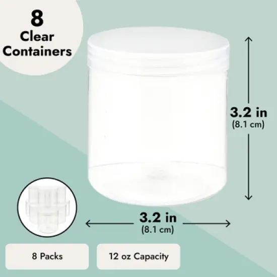 Juvale Slime Containers with Lids - 8 Pack Clear Plastic Jars for Kids DIY Crafts (12 oz) image {5}
