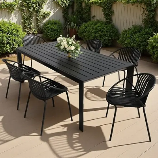 7-Piece Outdoor Dining Set with Rectangular Aluminium Table and 6 Stackable Chair image {16}