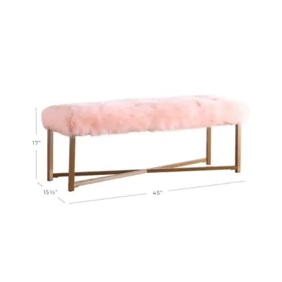 Faux Fur Rectangle Bench - Pink - HomePop image {1}