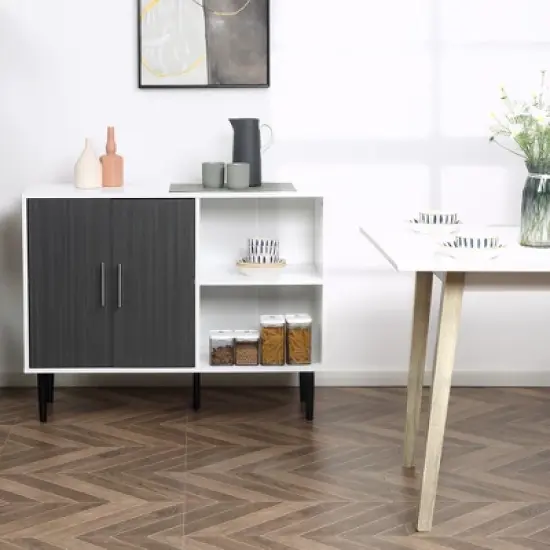 HOMCOM Storage Sideboard, Buffet Cabinet with Adjustable Shelf, Free Standing 2-Door Kitchen Cupboard for Dining Room, Hallway, Grey image {2}