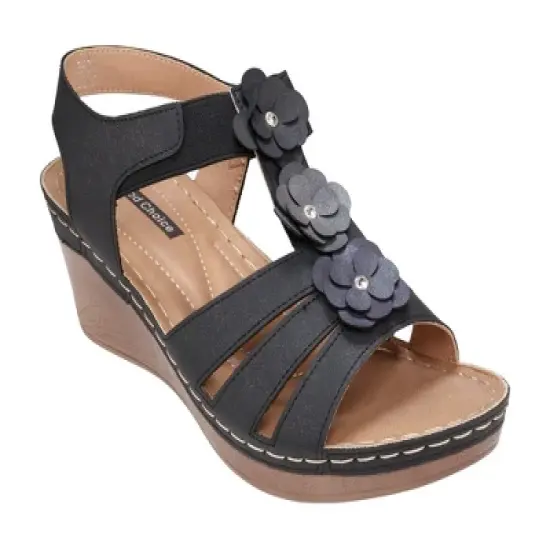 GC Shoes Beck Elastic Flower Comfort Slingback Wedge Sandals image {5}