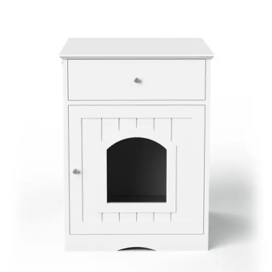 SEVOBAL Wooden Pet House Cat Litter Box Enclosure with Drawer, Side Table, Indoor Pet Crate, Cat Home Nightstand, White(18.9"*20.9"*25") image {2}