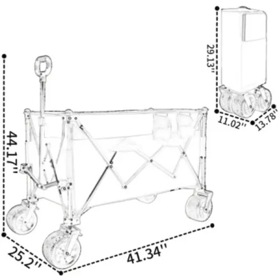 FURNIinspire Outdoor Serving Carts Extra 480lbs Large Tall Heavy-Duty Folding Wagon Cart All-Terrain Wheels Side Pockets, Black, 41.34"*25.2"*44.17" image {2}