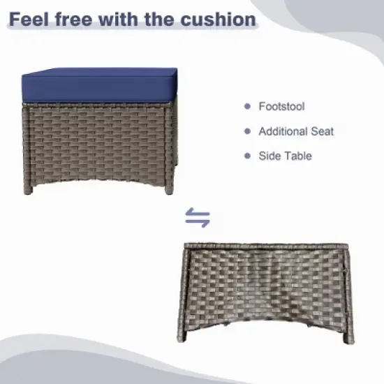 YARDSIGHT 2-Piece Outdoor Patio Ottoman - All-Weather Dark Brown Wicker Rattan Footstool/Seat for Indoor & Outdoor image {4}